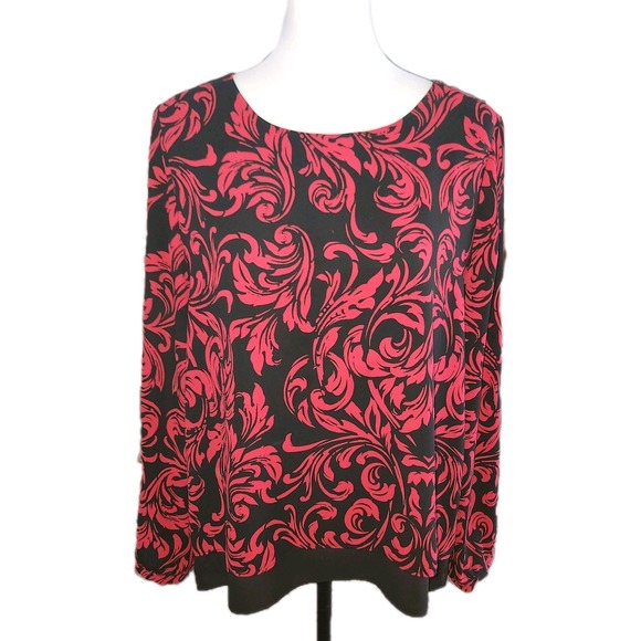 Chico's Tops - Chicos Womens Long Sleeve Blouse Size 1  Black & Red Floral Sheer‎